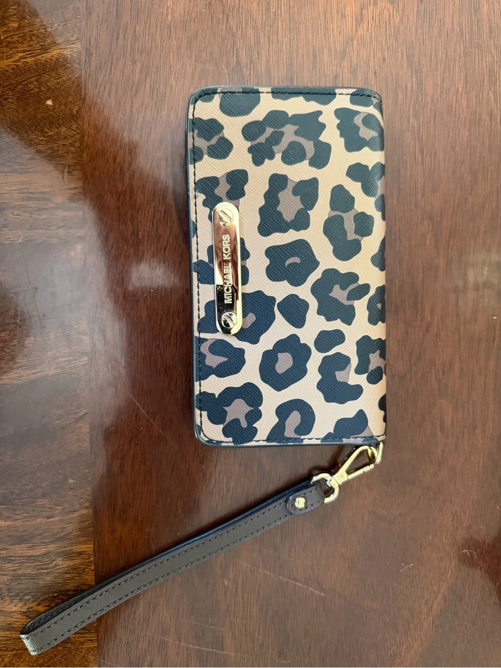 Michael Kors Leopard-Print Wristlet Wallet - Beige & Black